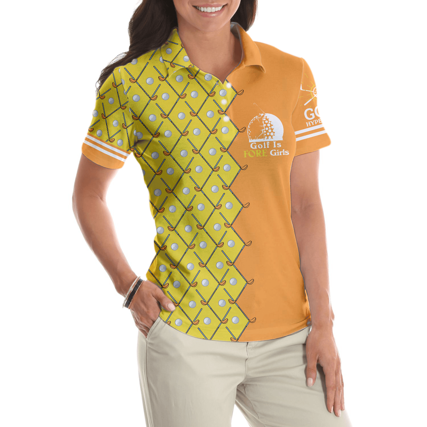 Golf Women Polo Shirt, Golf Is Fore Girls, Yellow Argyle Pattern Women Polo Shirts, Cool Golf Gift For Golfers, Ladies, Golf Lovers - Amzanimalsgift