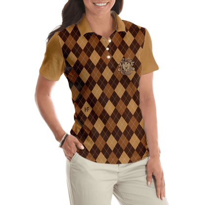 Golf Women Polo Shirt, Golf Is My Favourite Season, Brown Argyle Pattern Golf Women Polo Shirts, Unique Golf Gift For Ladies, Team Female Golfers - Amzanimalsgift