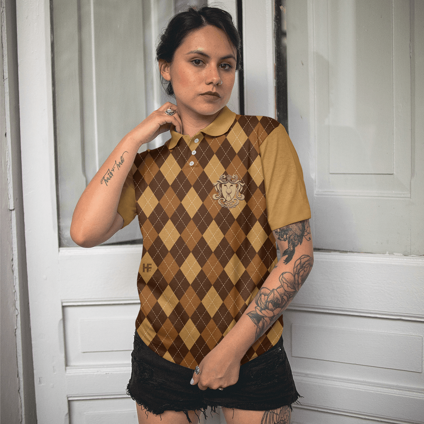 Golf Women Polo Shirt, Golf Is My Favourite Season, Brown Argyle Pattern Golf Women Polo Shirts, Unique Golf Gift For Ladies, Team Female Golfers - Amzanimalsgift