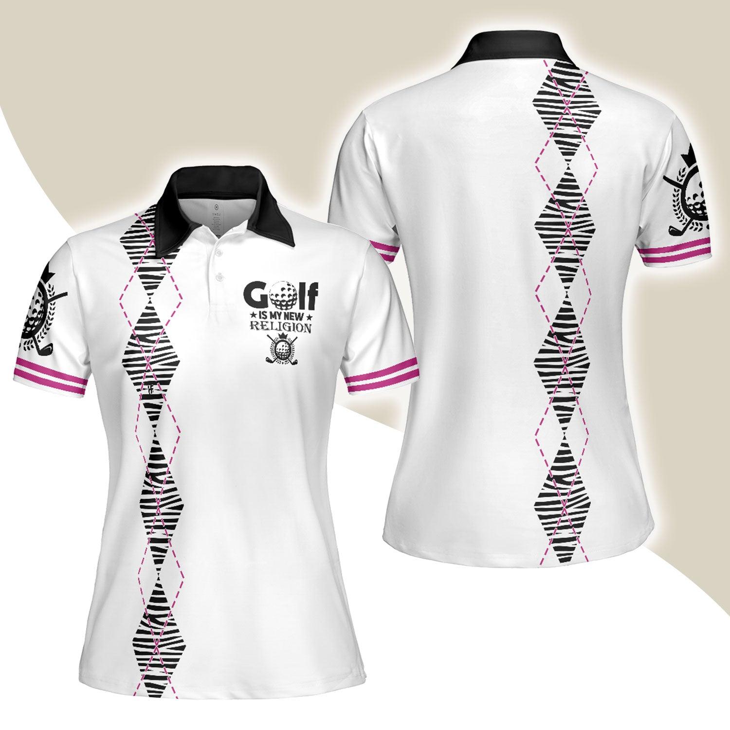 Golf Women Polo Shirt, Golf Is My New Religion Zebra Argyle Golf Women Polo Shirts, Unique Golf Gift For Ladies, Team Female Golfers - Amzanimalsgift