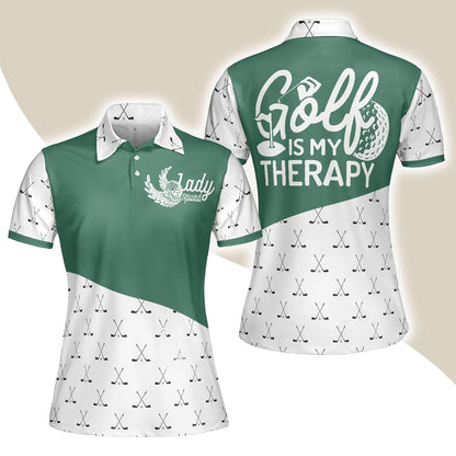 Golf Women Polo Shirt, Golf Is My Therapy, Golf Clubs Pattern Green White Women Polo Shirts, Best Golf Gift For Female Golfers, Ladies, Golf Lovers - Amzanimalsgift