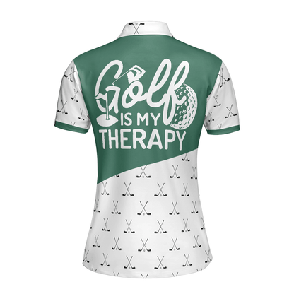 Golf Women Polo Shirt, Golf Is My Therapy, Golf Clubs Pattern Green White Women Polo Shirts, Best Golf Gift For Female Golfers, Ladies, Golf Lovers - Amzanimalsgift