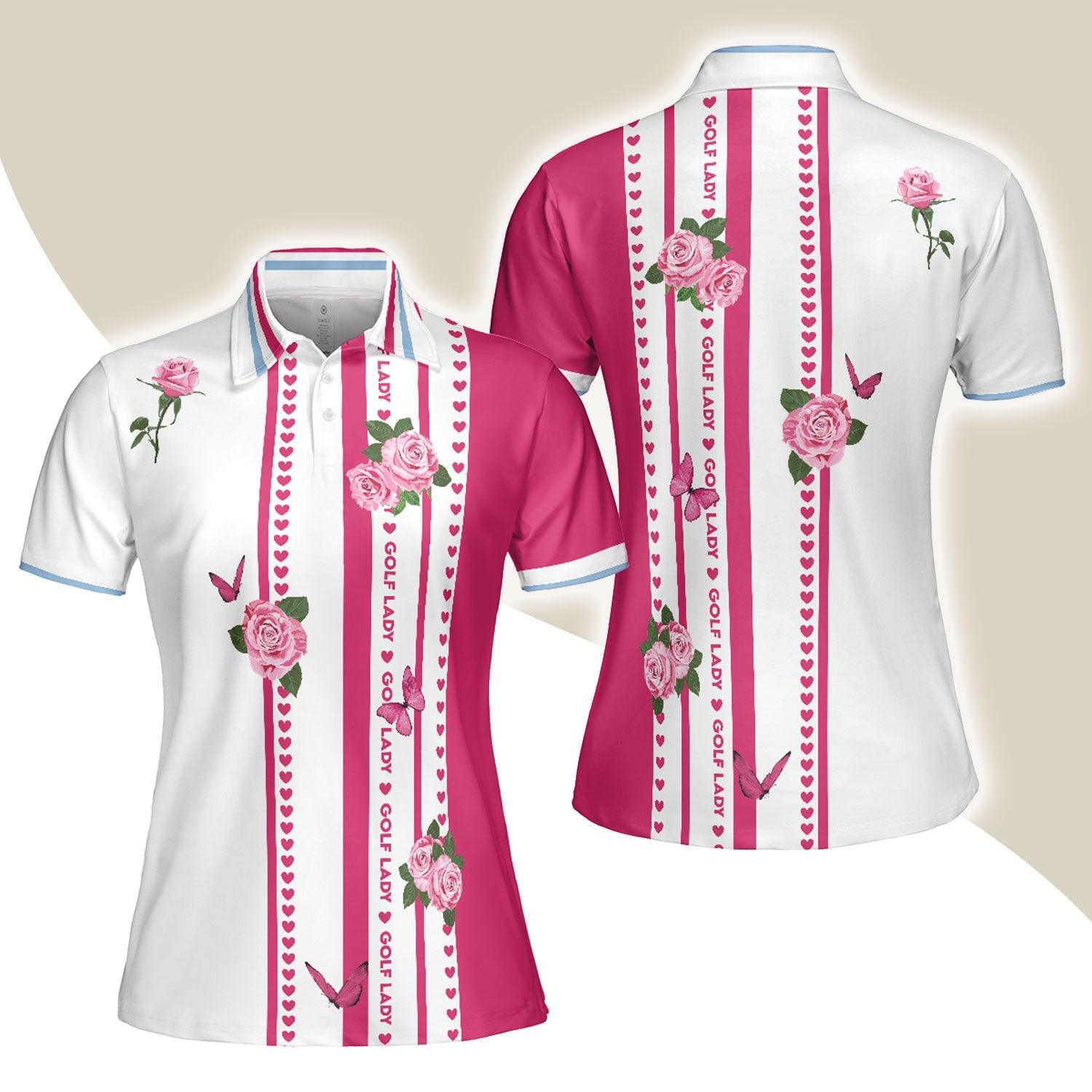 Golf Women Polo Shirt, Golf Lady With Roses In Vintage Style Golf Floral Women Polo Shirts, Gift For Ladies, Team Female Golfers, Golf Lovers - Amzanimalsgift