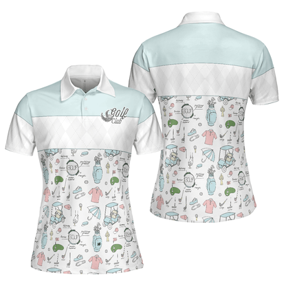 Golf Women Polo Shirt, Golf Life In Blue, Golf Symbol And Argyle Pattern Women Polo Shirts, Gift For Ladies, Team Female Golfers, Golf Lovers - Amzanimalsgift