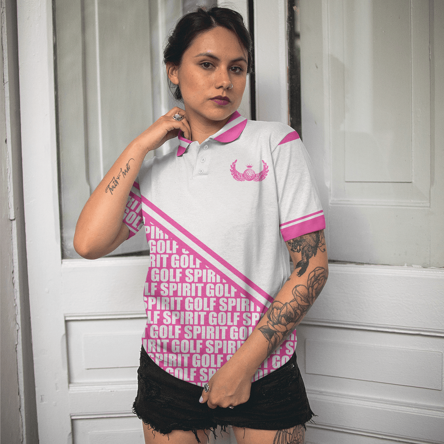 Golf Women Polo Shirt, Golf Spirit In Pink, White And Pink Women Polo Shirts, Unique Golf Gift For Female Golfers, Ladies, Golf Lovers - Amzanimalsgift