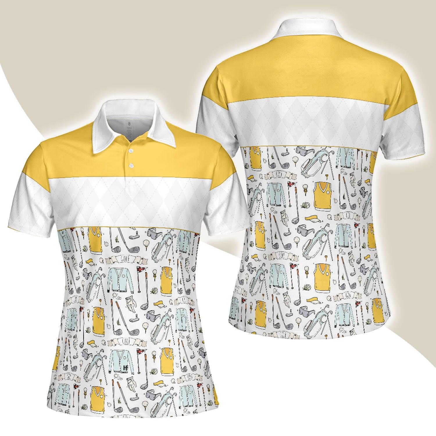 Golf Women Polo Shirt, Golf Symbol And Golf Argyle Pattern Yellow Women Polo Shirts, Best Golf Gift For Ladies, Golfers, Golf Lovers - Amzanimalsgift