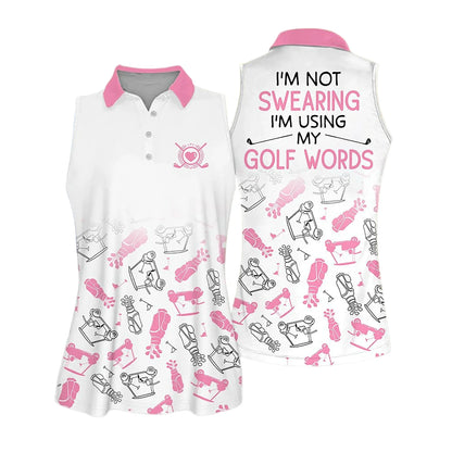Golf Women Polo Shirt, Golf Symbol Pattern I'm Using My Golf Words Multicolor Women Polo Shirt - Gift For Mother's Day, Golfers, Female, Golf Lovers - Amzanimalsgift