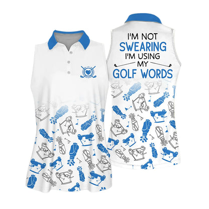 Golf Women Polo Shirt, Golf Symbol Pattern I'm Using My Golf Words Multicolor Women Polo Shirt - Gift For Mother's Day, Golfers, Female, Golf Lovers - Amzanimalsgift