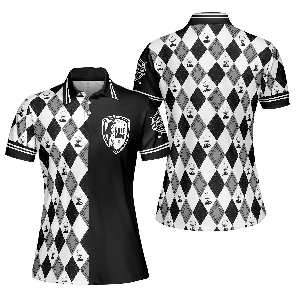 Golf Women Polo Shirt, Golfaholic Black White Checker Pattern Women Polo Shirts, Best Golfing Gift For Female Golfers, Ladies, Golf Lovers - Amzanimalsgift