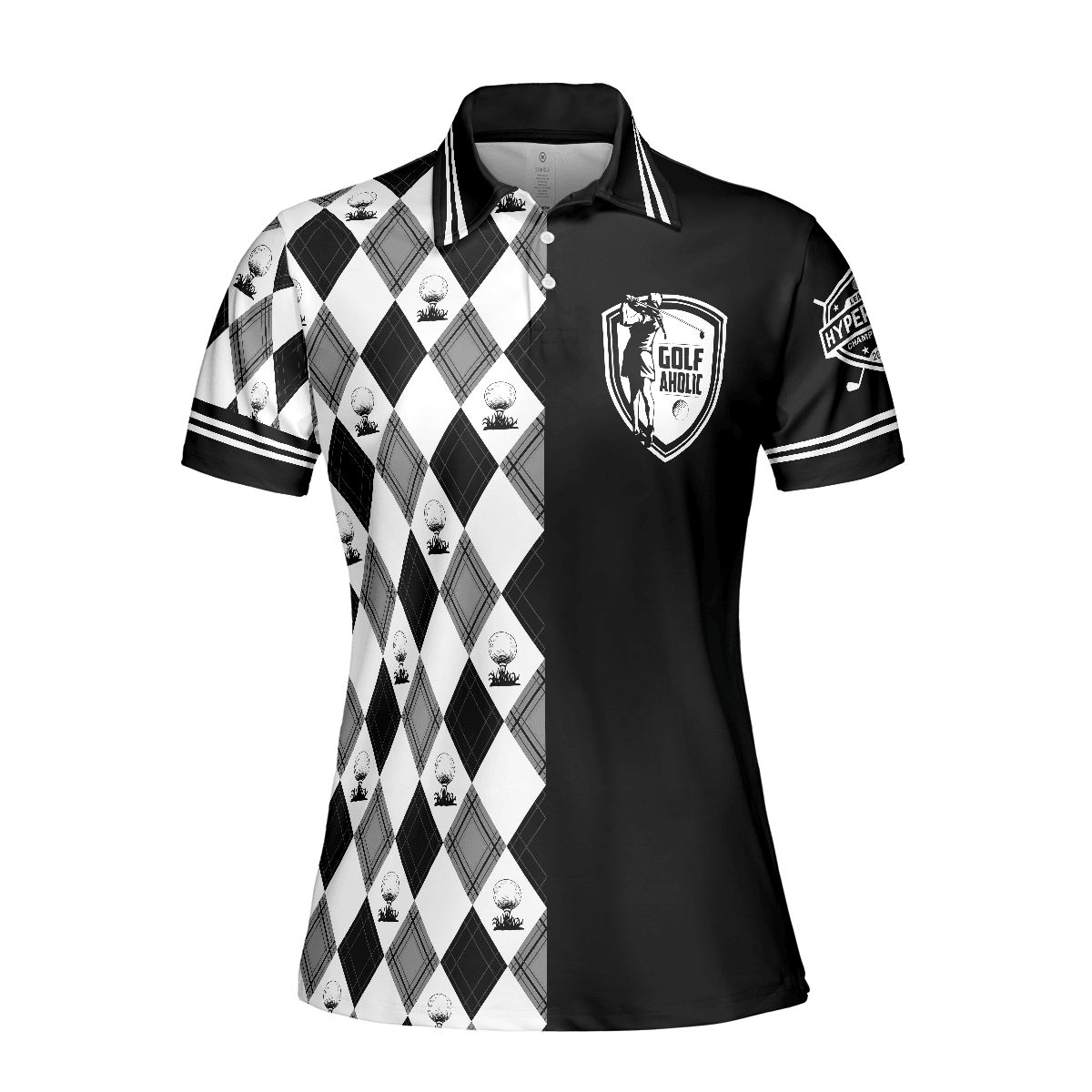 Golf Women Polo Shirt, Golfaholic Black White Checker Pattern Women Polo Shirts, Best Golfing Gift For Female Golfers, Ladies, Golf Lovers - Amzanimalsgift