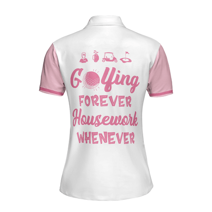 Golf Women Polo Shirt, Golfing Forever Housework Whenever, Leopard Argyle Style Golf Women Polo Shirts, Gift For Female Golfers, Ladies, Golf Lovers - Amzanimalsgift