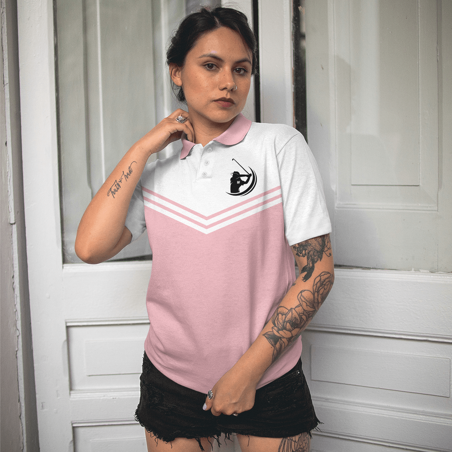 Golf Women Polo Shirt, Golfing Forever Housework Whenever, White And Light Pink Women Polo Shirts, Best Gift For Female Golfers, Ladies, Golf Lovers - Amzanimalsgift