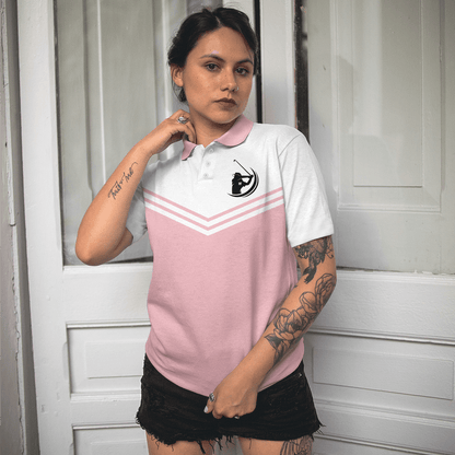 Golf Women Polo Shirt, Golfing Forever Housework Whenever, White And Light Pink Women Polo Shirts, Best Gift For Female Golfers, Ladies, Golf Lovers - Amzanimalsgift