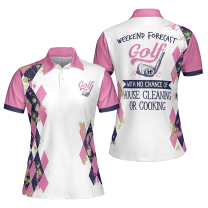 Golf Women Polo Shirt, Golfing Weekend Forecast Golf Pink And White Women Polo Shirts, Best Gift For Female Golfers, Ladies, Golf Lovers - Amzanimalsgift