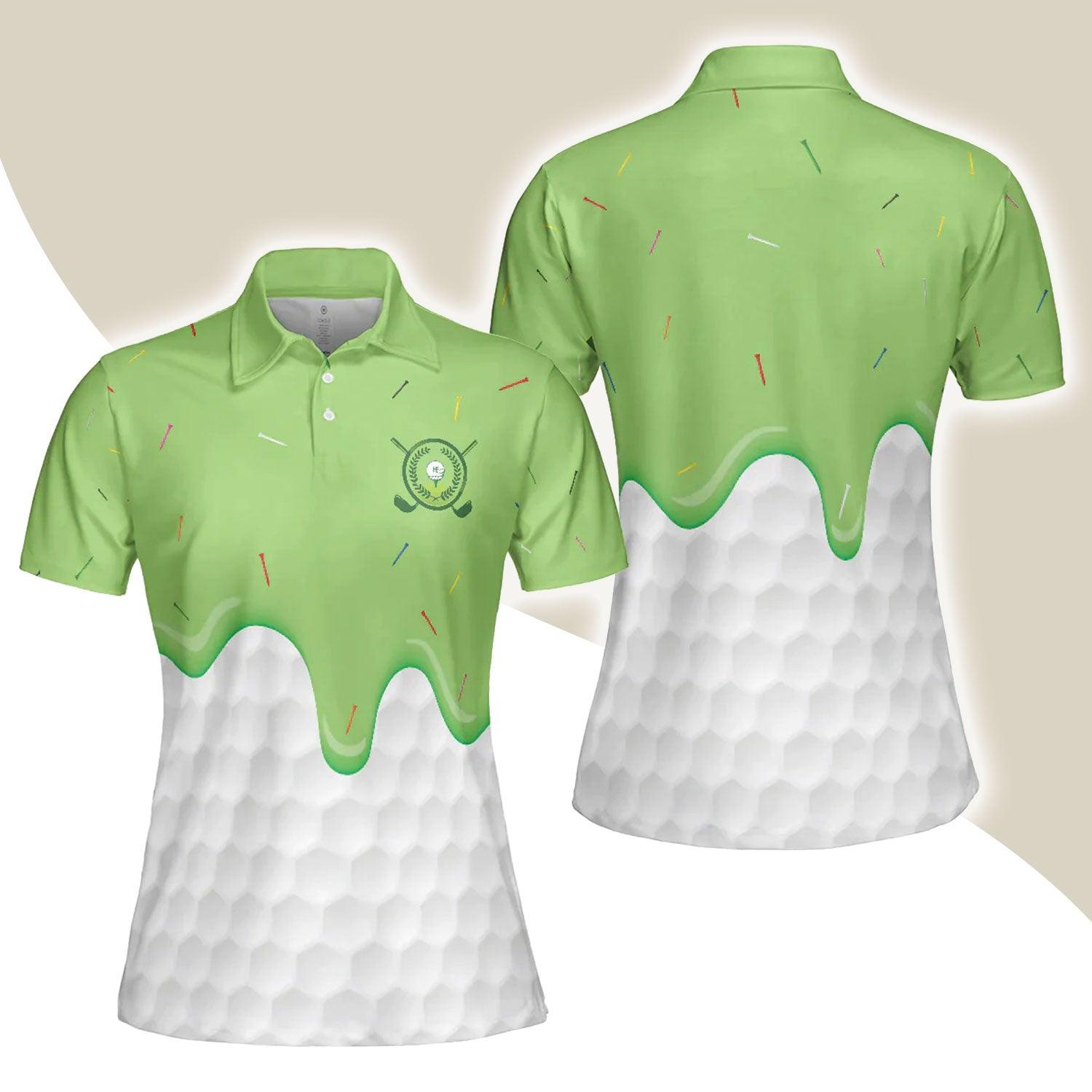 Golf Women Polo Shirt, Green Ice Cream Melting On Golf Ball Cone, Golf Ball Pattern Women Polo Shirts, Gift For Golf Lovers, Ladies, Female Golfers - Amzanimalsgift