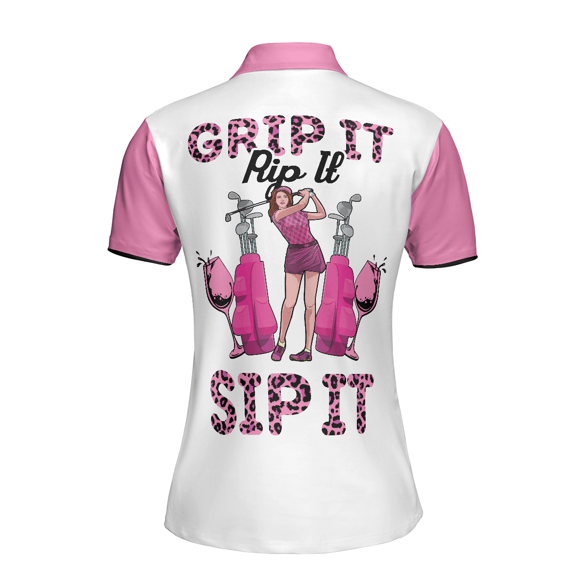 Golf Women Polo Shirt, Grip It Rip It Sip It, Pink Leopard Pattern Golf Women Polo Shirts, Unique Golf Gift For Ladies, Golfers, Golf Sport Lovers - Amzanimalsgift