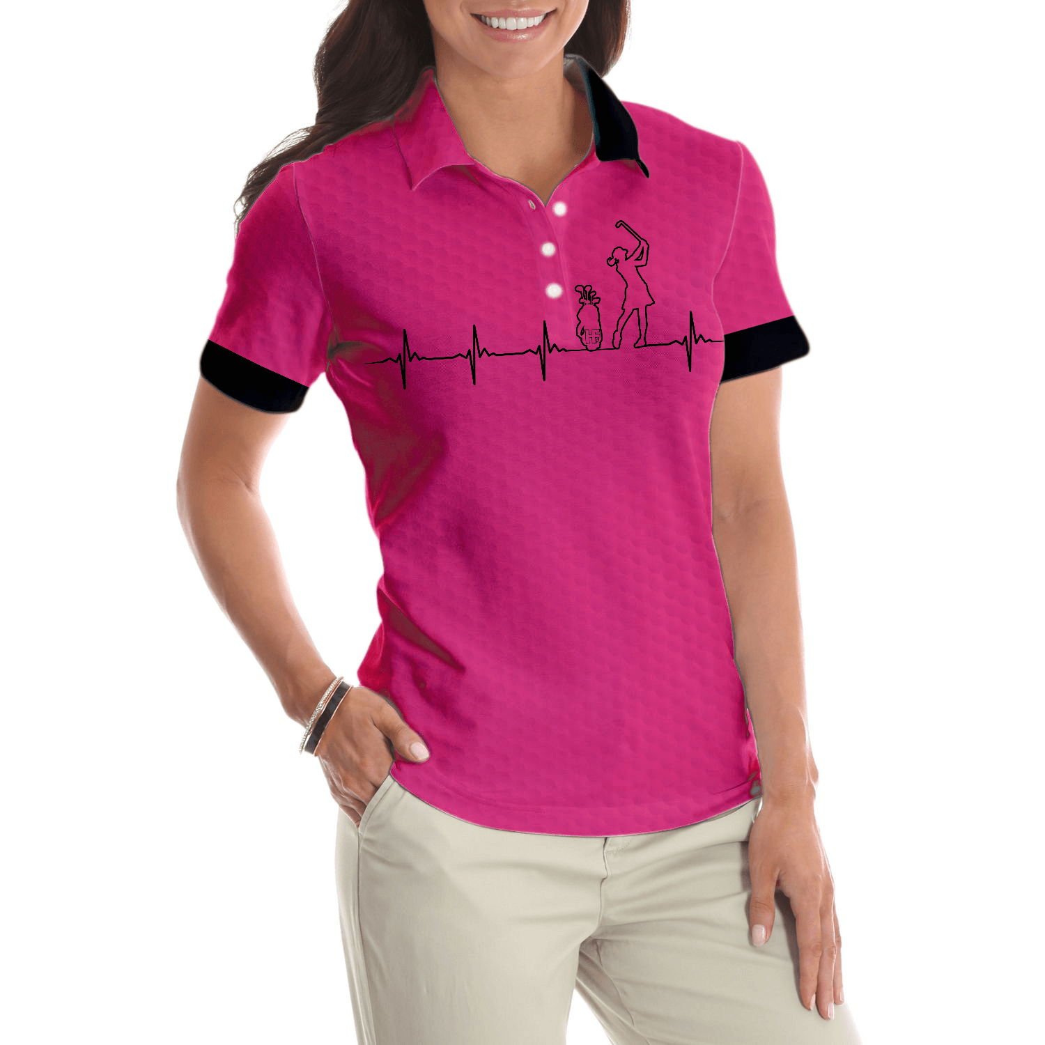 Golf Women Polo Shirt, Heartbeat Golf Lady Pink Golf Women Polo Shirts, Best Cool Gift For Golfers, Golf Lovers, Ladies - Amzanimalsgift