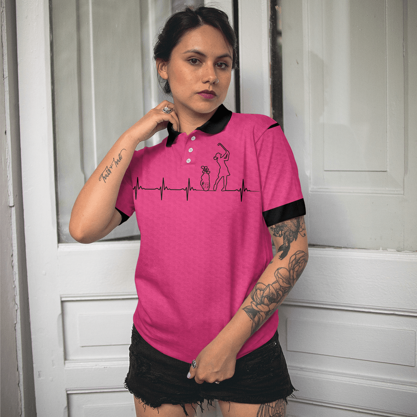 Golf Women Polo Shirt, Heartbeat Golf Lady Pink Golf Women Polo Shirts, Best Cool Gift For Golfers, Golf Lovers, Ladies - Amzanimalsgift