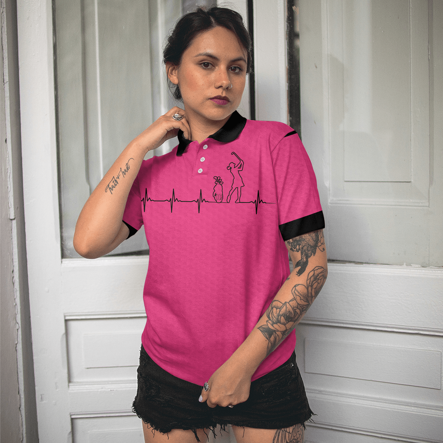 Golf Women Polo Shirt, Heartbeat Golf Lady Pink Golf Women Polo Shirts, Best Cool Gift For Golfers, Golf Lovers, Ladies - Amzanimalsgift