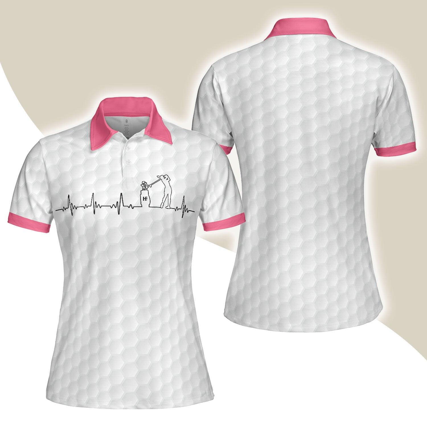 Golf Women Polo Shirt, Heartbeat Golfer White And Pink Golf Women Polo Shirts, Best Cool Gift For Golfers, Golf Lovers, Ladies - Amzanimalsgift