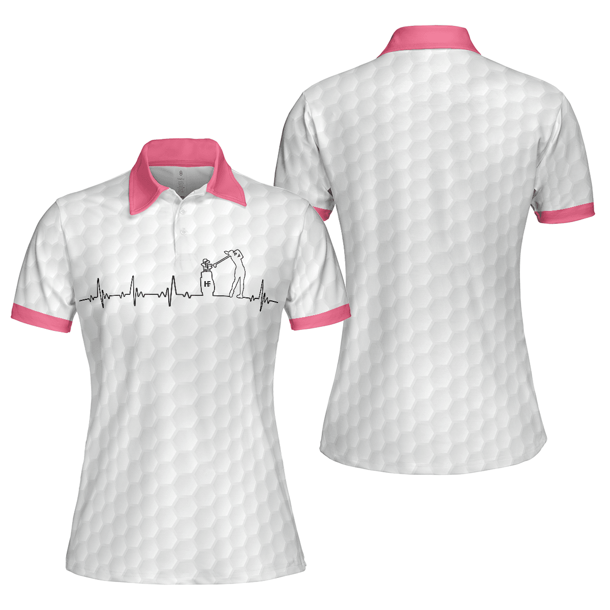 Golf Women Polo Shirt, Heartbeat Golfer White And Pink Golf Women Polo Shirts, Best Cool Gift For Golfers, Golf Lovers, Ladies - Amzanimalsgift