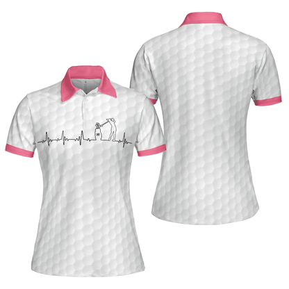 Golf Women Polo Shirt, Heartbeat Golfer White And Pink Golf Women Polo Shirts, Best Cool Gift For Golfers, Golf Lovers, Ladies - Amzanimalsgift