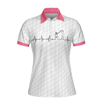 Golf Women Polo Shirt, Heartbeat Golfer White And Pink Golf Women Polo Shirts, Best Cool Gift For Golfers, Golf Lovers, Ladies - Amzanimalsgift