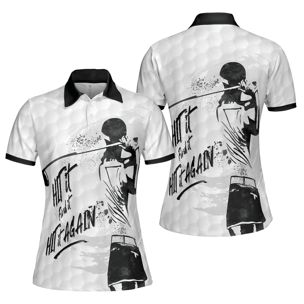 Golf Women Polo Shirt, Hit It Find It Hit It Again, Black And White Golf Women Polo Shirts, Best Cool Female Gift For Golfers, Golf Lovers, Ladies - Amzanimalsgift