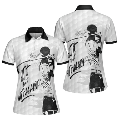 Golf Women Polo Shirt, Hit It Find It Hit It Again, Black And White Golf Women Polo Shirts, Best Cool Female Gift For Golfers, Golf Lovers, Ladies - Amzanimalsgift