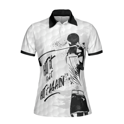 Golf Women Polo Shirt, Hit It Find It Hit It Again, Black And White Golf Women Polo Shirts, Best Cool Female Gift For Golfers, Golf Lovers, Ladies - Amzanimalsgift