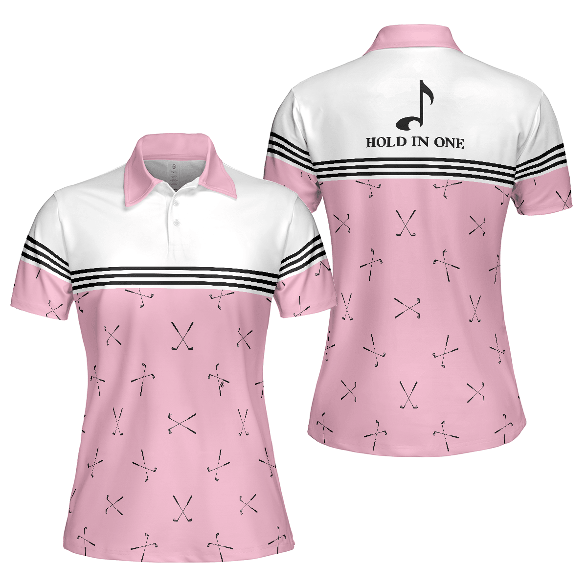 Golf Women Polo Shirt, Hole In One, Pink Golfing, Golf Clubs Repeat Pattern Women Polo Shirts, Best Female Gift For Golf Lovers, Ladies, Golfers - Amzanimalsgift