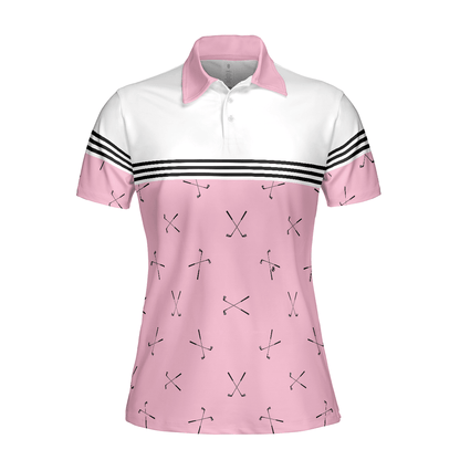 Golf Women Polo Shirt, Hole In One, Pink Golfing, Golf Clubs Repeat Pattern Women Polo Shirts, Best Female Gift For Golf Lovers, Ladies, Golfers - Amzanimalsgift