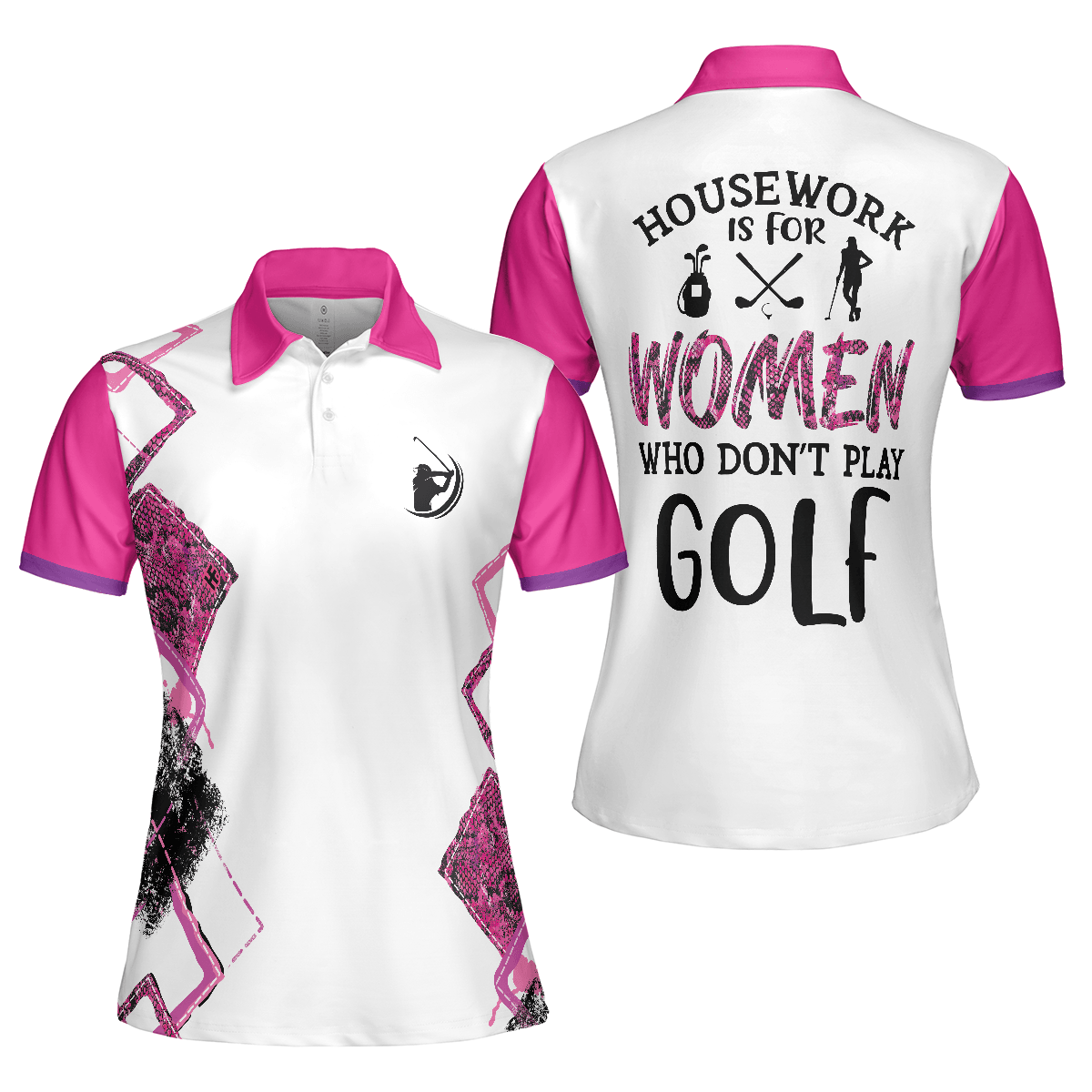 Golf Women Polo Shirt, Housework Is For Women Who Don't Play Golf, White And Pink Argyle Pattern Women Polo Shirts, Gift For Ladies, Golfers - Amzanimalsgift