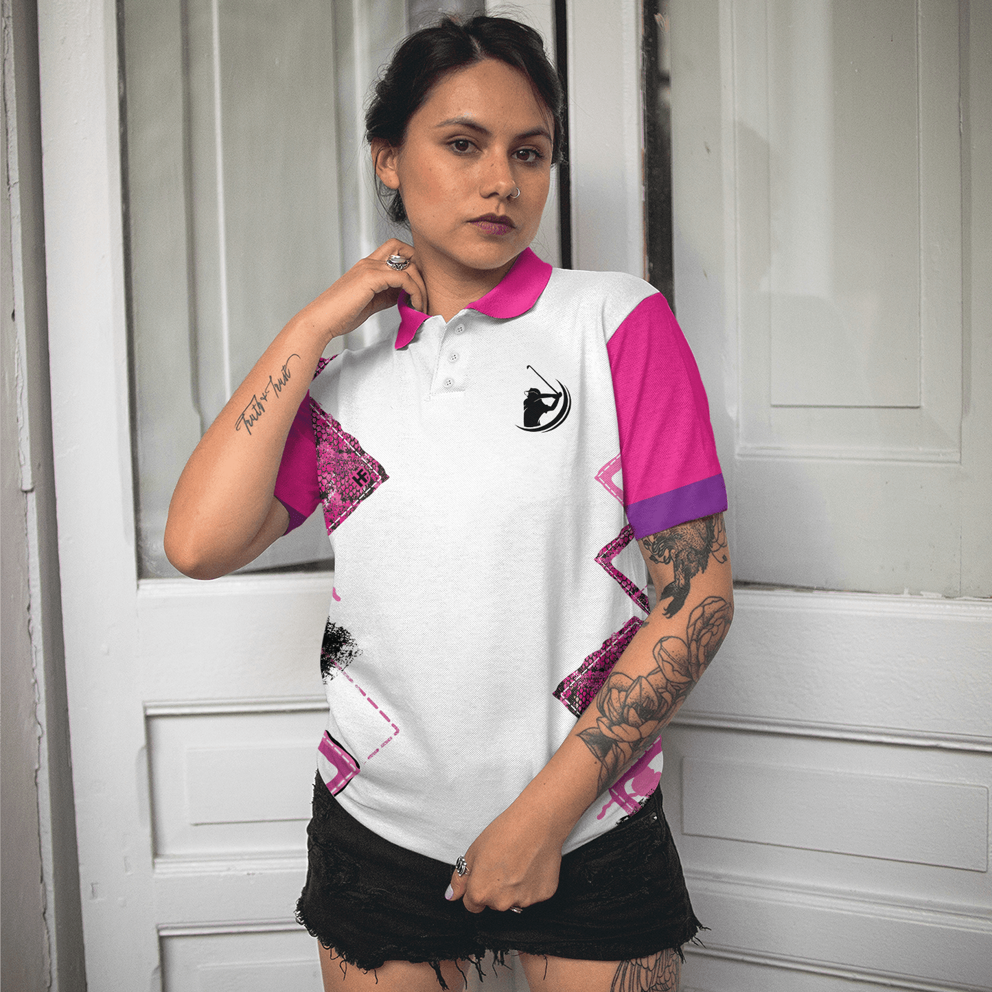 Golf Women Polo Shirt, Housework Is For Women Who Don't Play Golf, White And Pink Argyle Pattern Women Polo Shirts, Gift For Ladies, Golfers - Amzanimalsgift