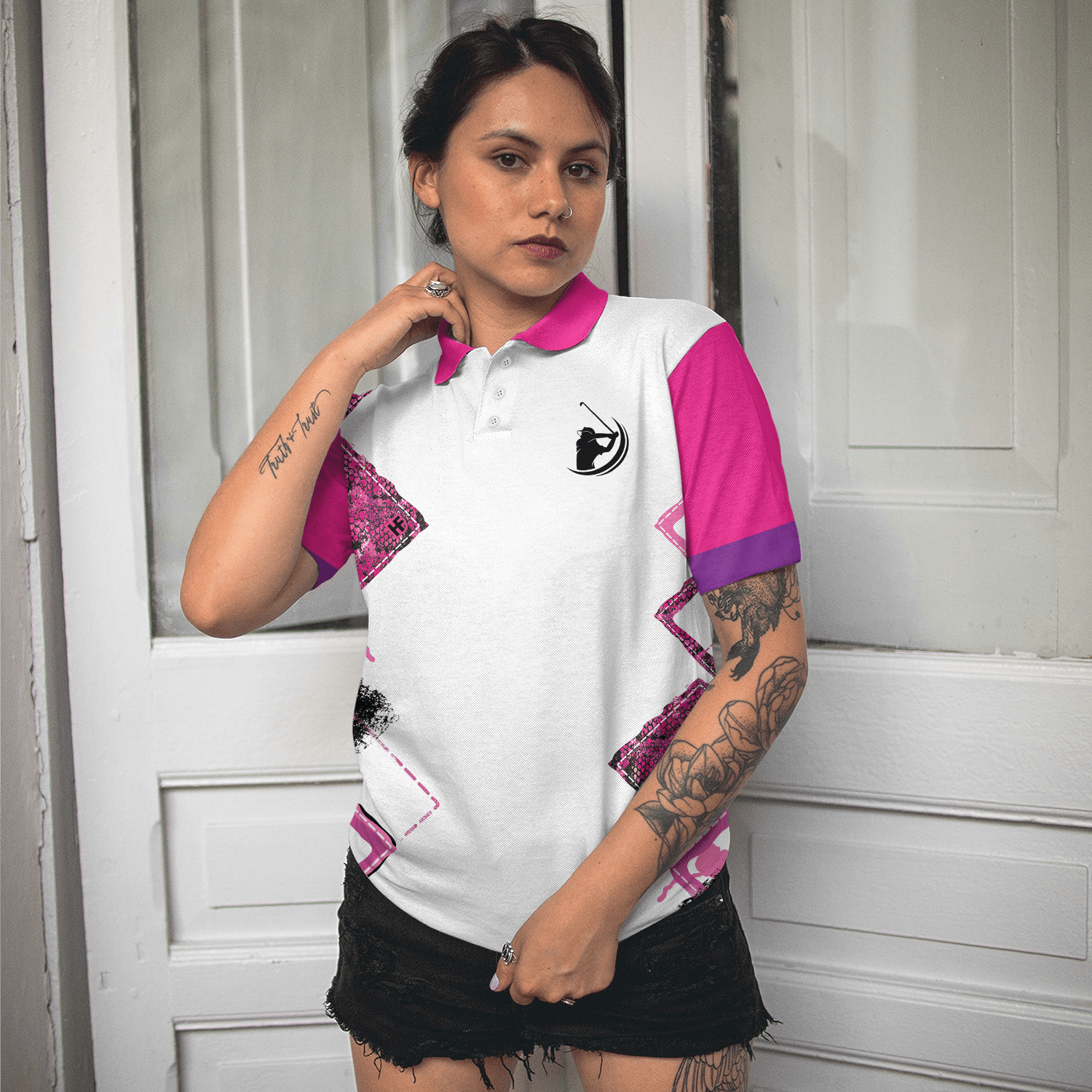 Golf Women Polo Shirt, Housework Is For Women Who Don't Play Golf, White And Pink Argyle Pattern Women Polo Shirts, Gift For Ladies, Golfers - Amzanimalsgift