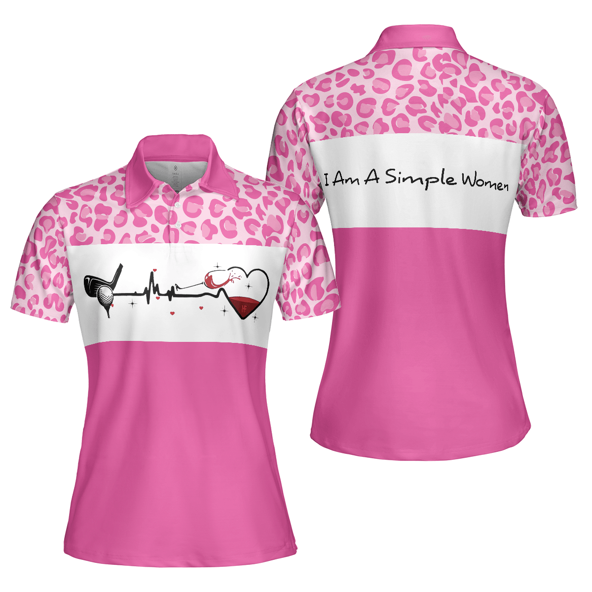 Golf Women Polo Shirt, I Am A Simple Woman Golf White And Pink Women Polo Shirts, Golfing Gift For Wine Lovers, Ladies, Female Golfers, Golf Lovers - Amzanimalsgift