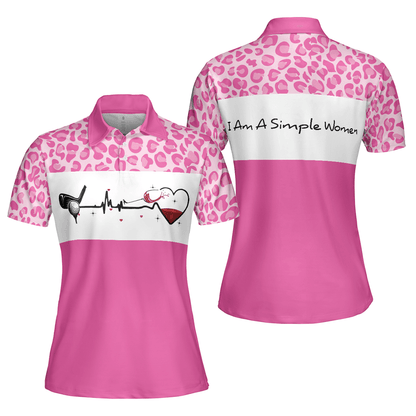 Golf Women Polo Shirt, I Am A Simple Woman Golf White And Pink Women Polo Shirts, Golfing Gift For Wine Lovers, Ladies, Female Golfers, Golf Lovers - Amzanimalsgift