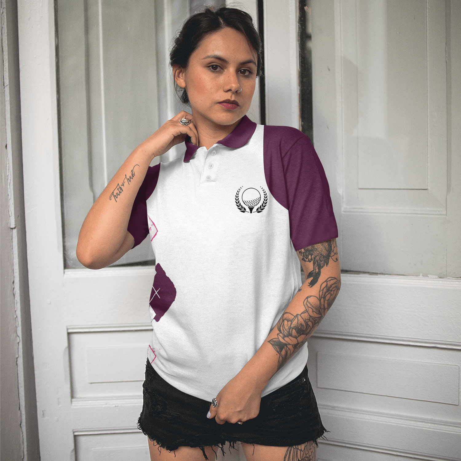 Golf Women Polo Shirt, I Can't Work Today I'm Feeling A Bit Under Par, Leopard Pattern White Purple Women Polo Shirts, Gift For Ladies, Female Golfers - Amzanimalsgift
