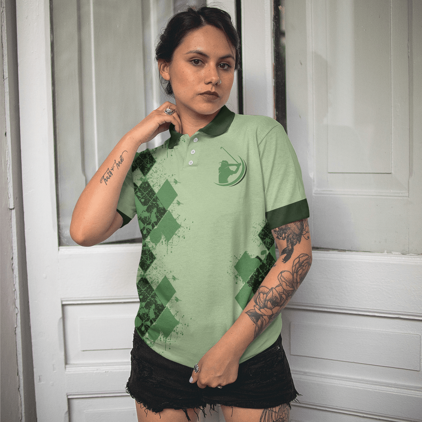 Golf Women Polo Shirt, I Know I Play Like A Girl Green, Argyle Pattern Women Polo Shirts, Golfing Gift For Ladies, Team Female Golfers, Golf Lovers - Amzanimalsgift