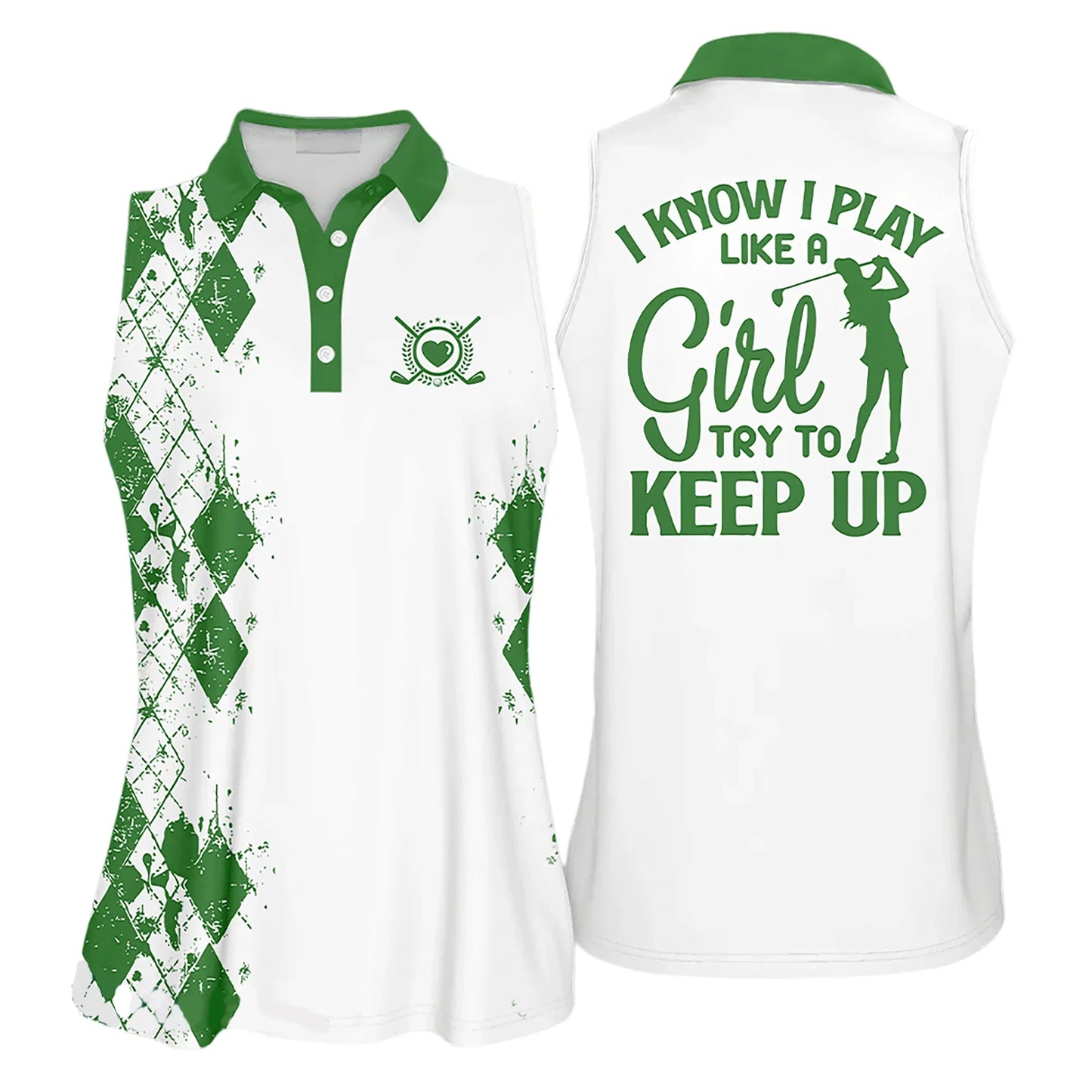Golf Women Polo Shirt, I Know I Play Like A Girl Try to Keep Up Argyle Multicolor Polo Shirt - Gift For Golfers, Females, Golf Lovers, Mother's Day - Amzanimalsgift