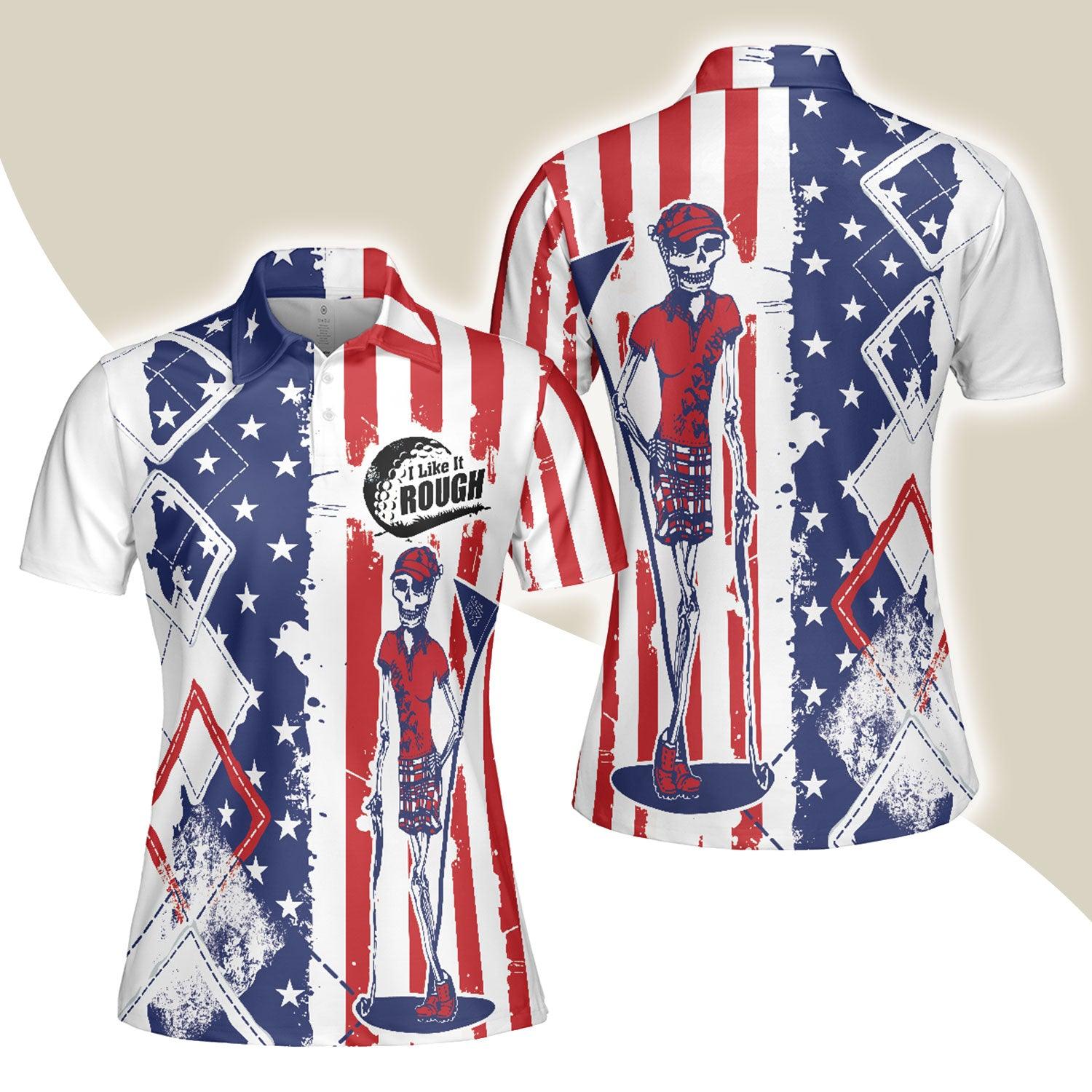 Golf Women Polo Shirt, I Like It Rough, Cool American Flag Argyle Pattern Women Polo Shirts, Best Golfing Gift For Ladies, Female Golfers, Golf Lovers - Amzanimalsgift