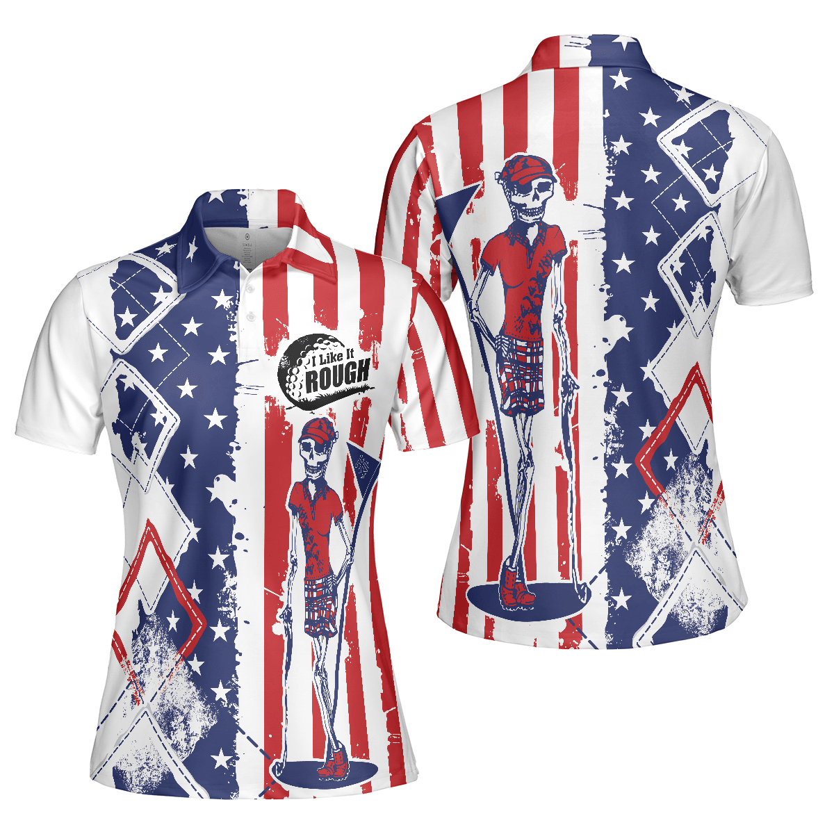 Golf Women Polo Shirt, I Like It Rough, Cool American Flag Argyle Pattern Women Polo Shirts, Best Golfing Gift For Ladies, Female Golfers, Golf Lovers - Amzanimalsgift