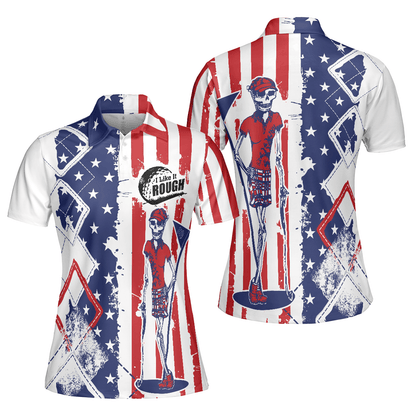 Golf Women Polo Shirt, I Like It Rough, Cool American Flag Argyle Pattern Women Polo Shirts, Best Golfing Gift For Ladies, Female Golfers, Golf Lovers - Amzanimalsgift
