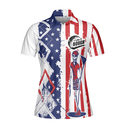 Golf Women Polo Shirt, I Like It Rough, Cool American Flag Argyle Pattern Women Polo Shirts, Best Golfing Gift For Ladies, Female Golfers, Golf Lovers - Amzanimalsgift