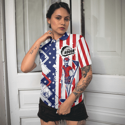 Golf Women Polo Shirt, I Like It Rough, Cool American Flag Argyle Pattern Women Polo Shirts, Best Golfing Gift For Ladies, Female Golfers, Golf Lovers - Amzanimalsgift