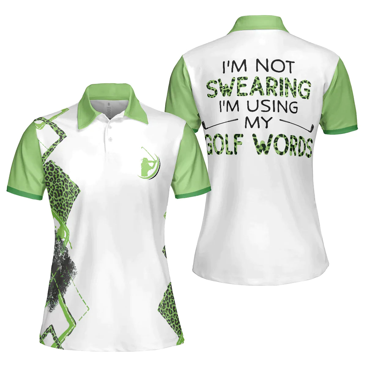 Golf Women Polo Shirt, I'm Not Swearing I'm Using My Golf Word, Leopard Green Argyle Pattern Women Polo Shirts, Gift For Ladies, Golfers, Golf Lovers - Amzanimalsgift