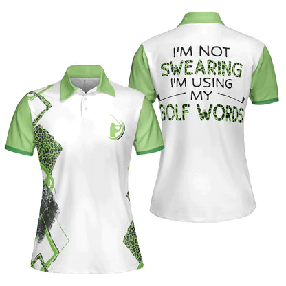 Golf Women Polo Shirt, I'm Not Swearing I'm Using My Golf Word, Leopard Green Argyle Pattern Women Polo Shirts, Gift For Ladies, Golfers, Golf Lovers - Amzanimalsgift
