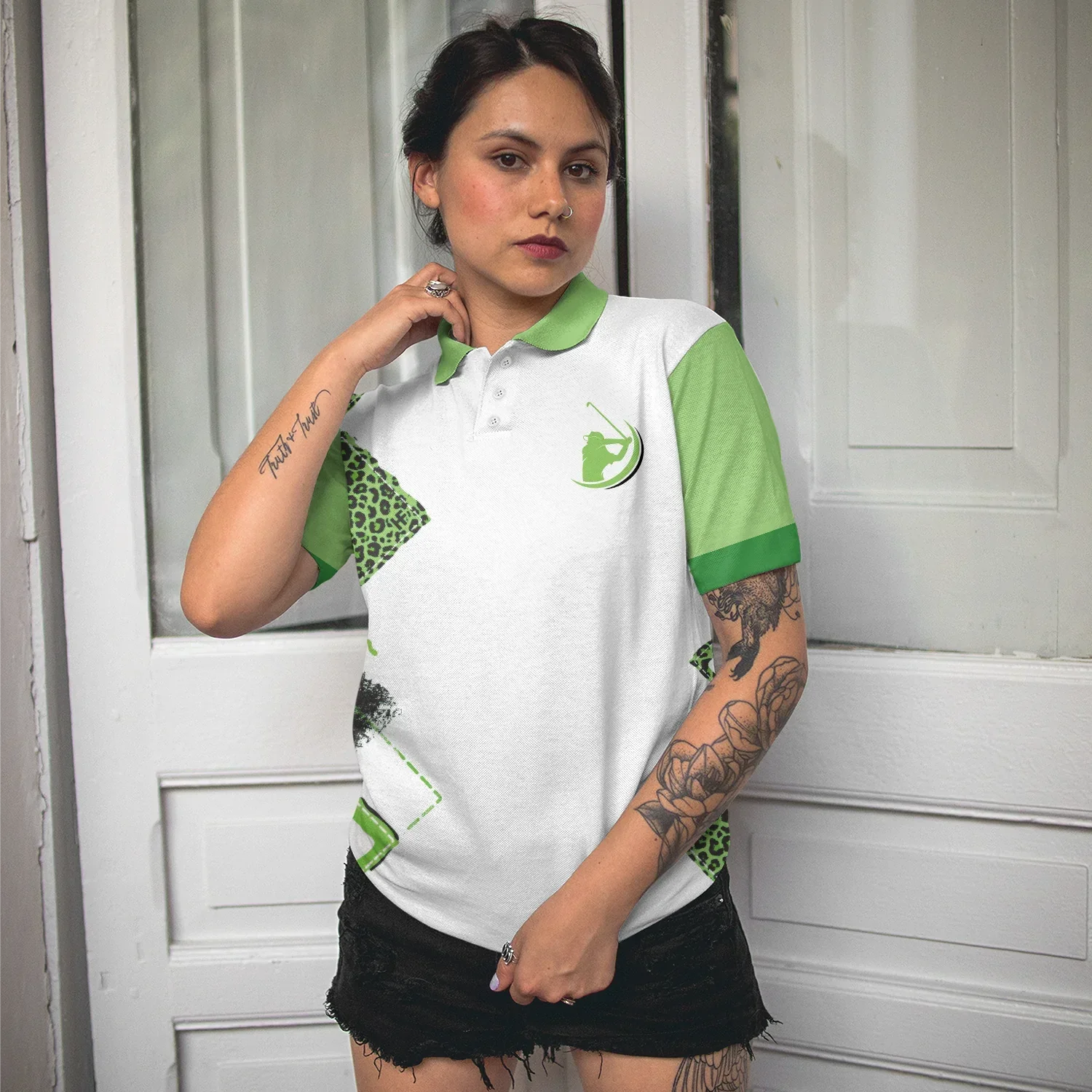 Golf Women Polo Shirt, I'm Not Swearing I'm Using My Golf Word, Leopard Green Argyle Pattern Women Polo Shirts, Gift For Ladies, Golfers, Golf Lovers - Amzanimalsgift