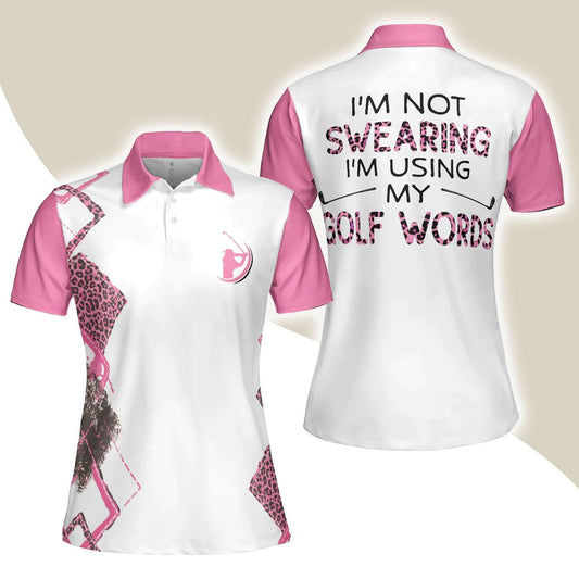 Golf Women Polo Shirt, I'm Not Swearing I'm Using My Golf Words Golf, Pink Leopard Argyle Pattern Women Polo Shirts, Cool Gift For Ladies, Golfers - Amzanimalsgift