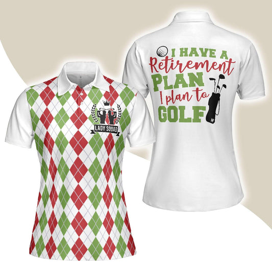 Golf Women Polo Shirt, I Plan To Golf, Red Green Argyle Pattern Women Polo Shirts - Best Gift For Golf Lovers, Ladies, Female Golfers - Amzanimalsgift